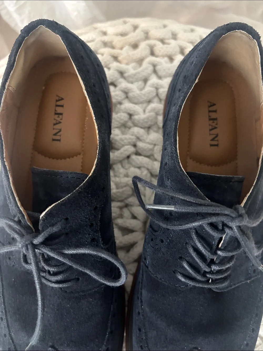 Alfani Navy Suede Wingtip Derbys with Brown Sole